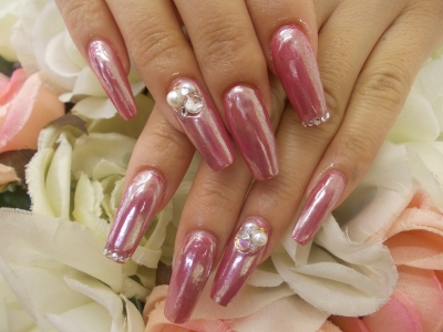 12 7 ピンクのミラーネイル スカルプ Luxnail 鯖江店