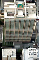 西村真悟衆院議員の長男が転落した衆院赤坂議員宿舎=東京都港区で2008年1月9日午前11時34分、本社ヘリから丸山博撮影