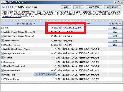MyJVNバージョンチェッカ結果