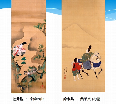 鈴木其一 伊勢物語 業平東下り図 絹本 工芸掛軸 描き表装 琳派 描かれた『伊勢物語』＠「琳派と秋の彩り」 | 青い日記帳