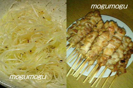 炭火焼き鳥とネギサラダ