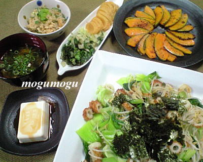 青梗菜ともやしの海苔のっけ