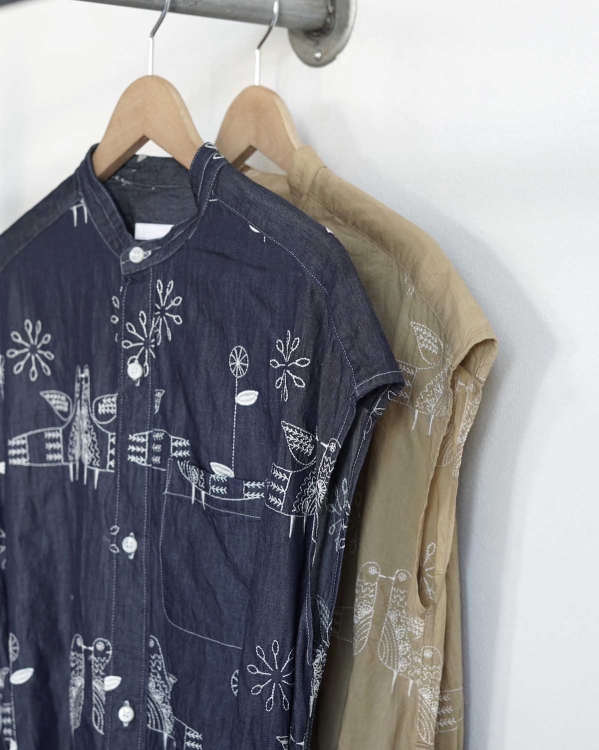 Engineered Garments バンドカラードレス ENGINEERED GARMENTS｜コットン ビッグプレイド バンドカラー
