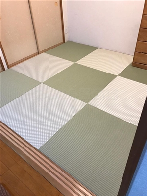 グリーンが良いんです。カラー縁無し琉球畳(セキスイ美草)大阪大東市6帖間施工例家庭用国産畳専門店うえむら畳4