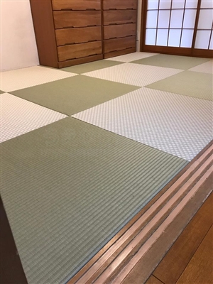 グリーンが良いんです。カラー縁無し琉球畳(セキスイ美草)大阪大東市6帖間施工例家庭用国産畳専門店うえむら畳6