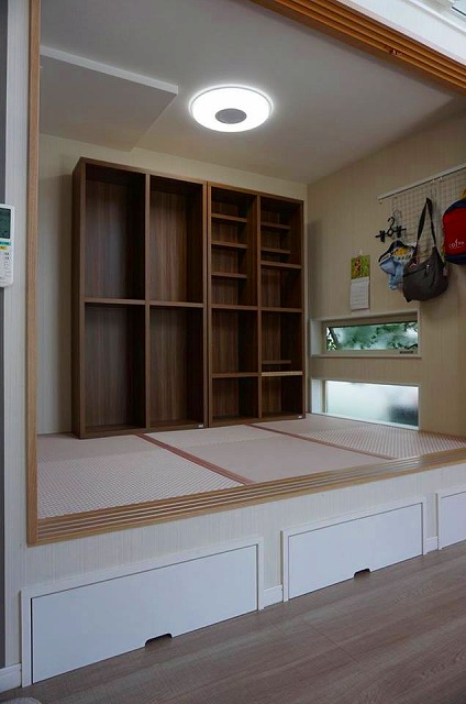 カラー縁無し琉球畳では無いカワイイお部屋に模様替え。(小上がり3帖間ピンク色市松柄施工事例)2