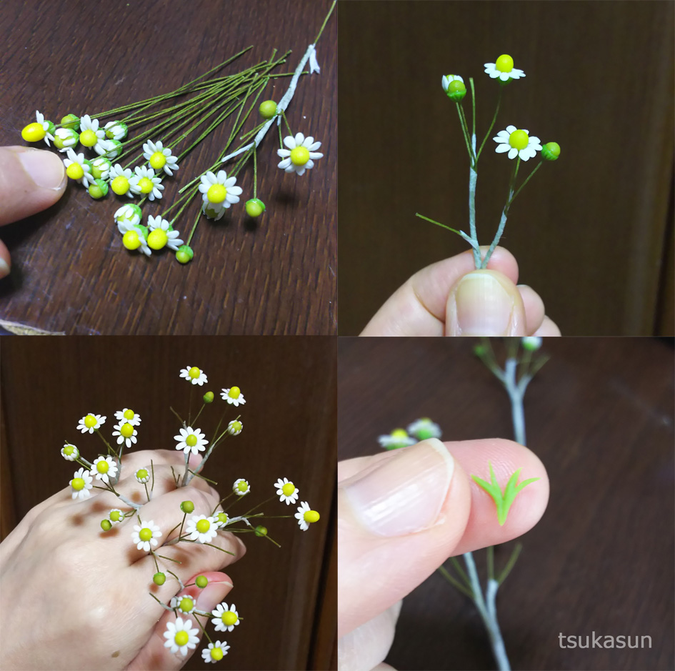 作品制作は根気 樹脂粘土作品 カモミール わたしの小さな世界