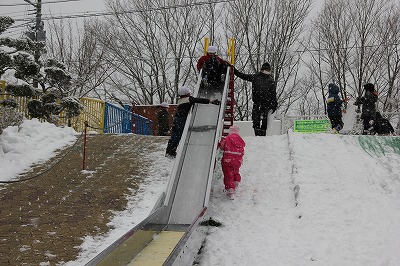 雪の日の滑り台