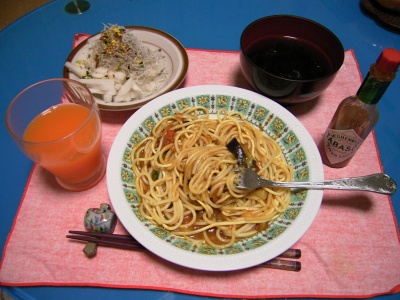 R0029203ナスのスパゲティとアオサのお吸い物、大根とジャコのサラダ_400.jpg