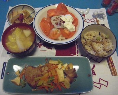 RIMG0007_0208夜-ポークステーキ、白菜味噌汁、炊き込みご飯、トマトレンコンサラダ、煮物_400.jpg