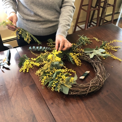 ミモザ　リース　スワッグ　手作り　レッスン　ニュージャージー　アメリカ　mimosa wreath swag craft diy New Jersey USA Garden Fondly