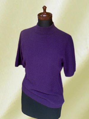〈カシミア〉ハイネック半袖セーター(M) Purple
