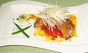 鶏腿肉のパン粉焼き セロリ添え エストラゴンの香り