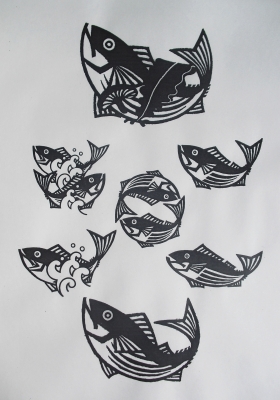 藤重日生の猫絵ｎｏ１４４ ｎｏ１45と 今 旬の 鰹 民芸イラスト7点投稿 藤重日生の 猫絵 と 猫絵手紙