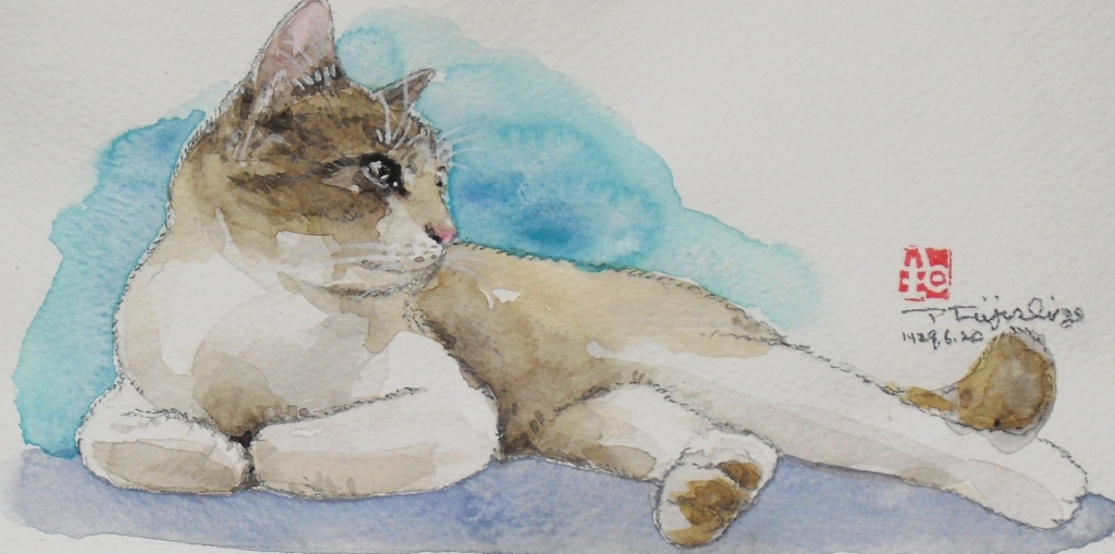 藤重日生の透明水彩猫が立体カードに | 藤重日生の「猫絵」と「猫絵手紙」