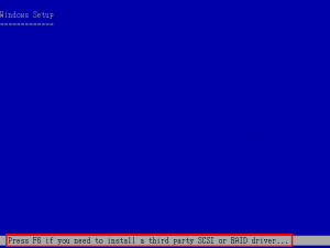 "Press F6 if you need to install a third party SCSI or RAID driver..."