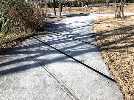 遊歩道に埋め込まれたレール
