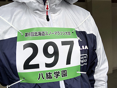胸と背中にまわして脇腹のところで止めるゼッケン