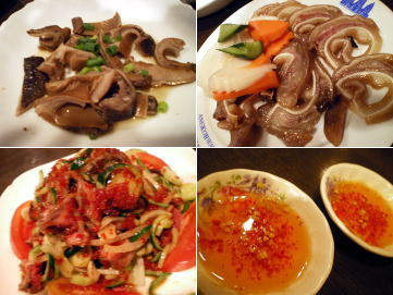 豚耳、豚胃の煮込み&牛肉サラダ