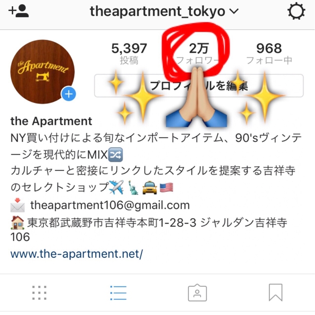 インスタグラムフォロワー20k感謝SALE! | the Apartment
