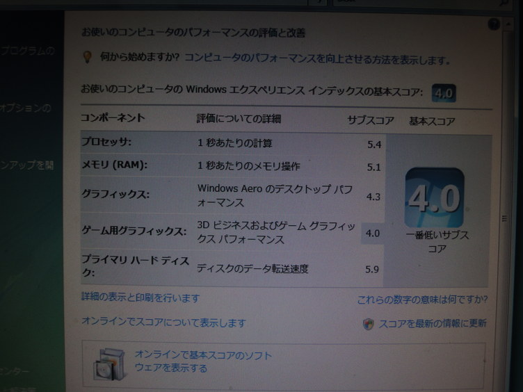 グラフィックドライバインストール後のEI