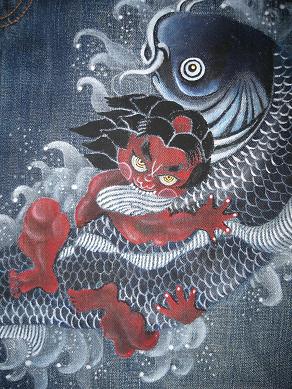 ジーンズ手描き 金目の金太郎鯉は 大人の端午の節句 京都 祇園どっと ていらーブログ