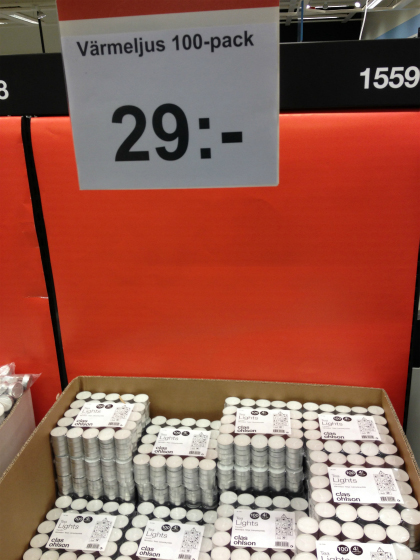 clas ohlsonのキャンドル100個入りで29クローナ!