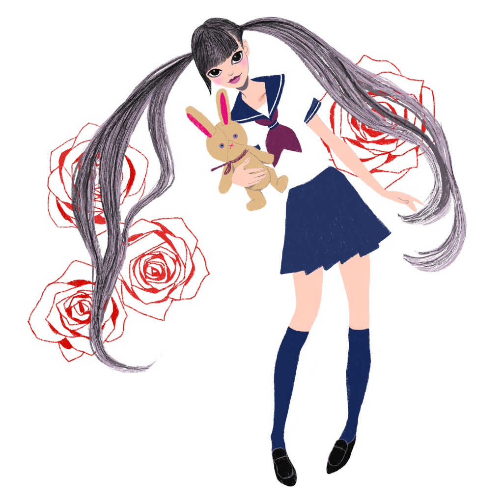 セーラー服、少女イラスト、mako、学生