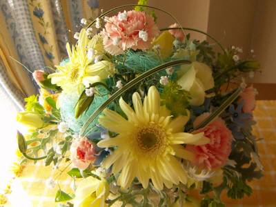 麻のコンポートにお花を詰めて