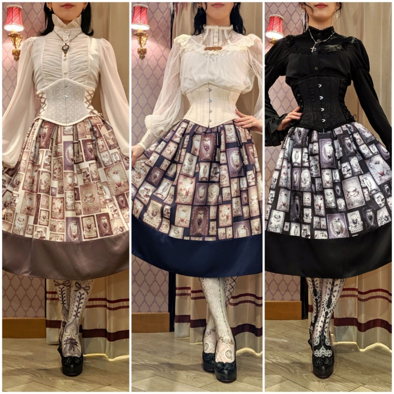 アビエタージュ　思い出のカフェシリーズ　スカート　ミモレ丈　ネイビー アビエタージュ思い出のカフェシリーズスカートミモレ丈ネイビー