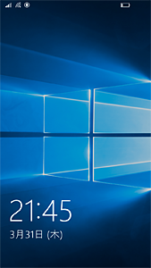 Windows 10 Mobile デフォルト状態のロック画面でございます