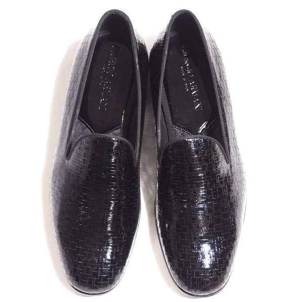 ジョルジオアルマーニドレスシューズパテントブラック型押しレザー