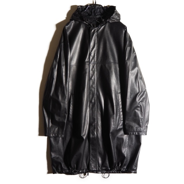 PRADA プラダ フード付き ナッパレザーコート ブラック M / オーバー 