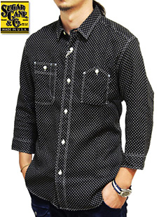 Sugar Cane Light SC35784 LINEN DOT PRINT 3/4 SLEEVE WORK SHIRTS