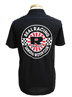 【美品】サムライジーンズ リアルレーシング プリント 半袖 シャツ　L SAMURAI JEANS×REAL RACING SMWS15-S02 半袖カスタムワーク