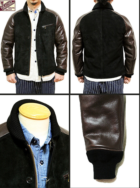 Y'2 ワイツーレザー　リブジャケット　/　Black Y'2LEATHERワイツーレザーSTEER OIL RIB JKT black SB-127- 夜型大型
