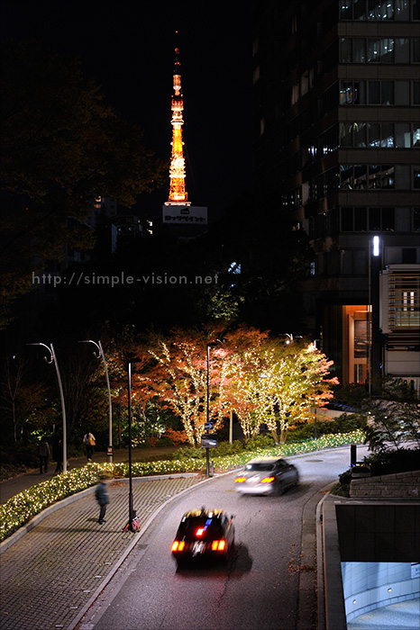 ミッドタウンのイルミネーションと東京タワー