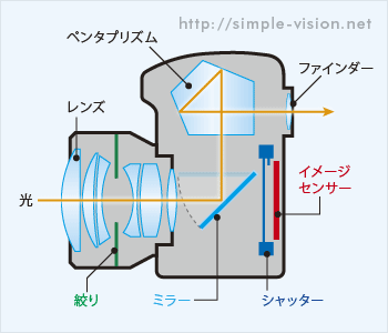 デジタル一眼レフカメラの断面図