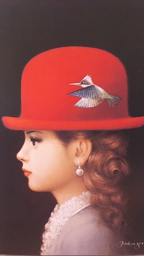 深沢邦朗 『緑の帽子の少女』 リトグラフ - 北海道画廊
