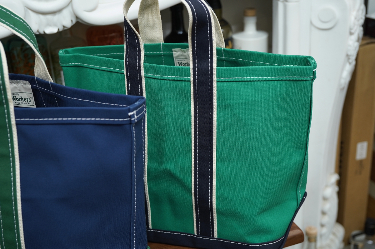 Workersワーカーズ　デラックストート　ネイビー　日本製 WORKERS ワーカーズ Deluxe Tote Bag/ Navy Body x Green Handle