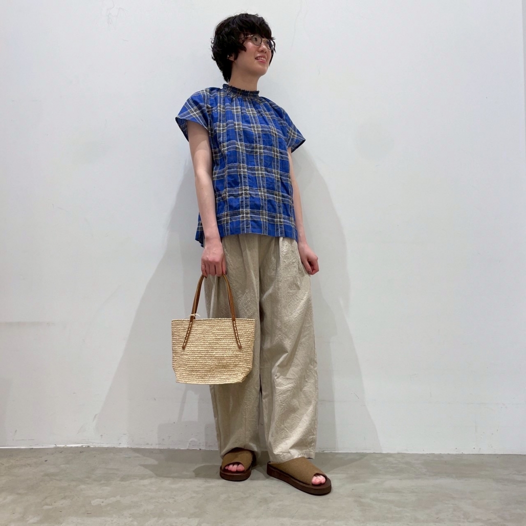 Atelier d'antan チェック柄 半袖 ロングワンピース｜ランフランセ