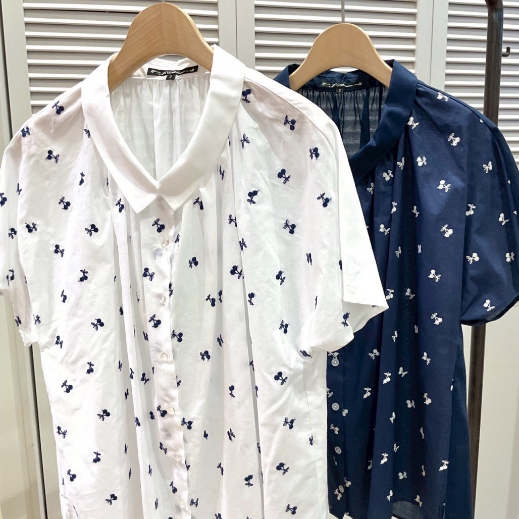 J.Sloane ドット柄 五分袖ブラウス ネイビー J sloane オーガニック 