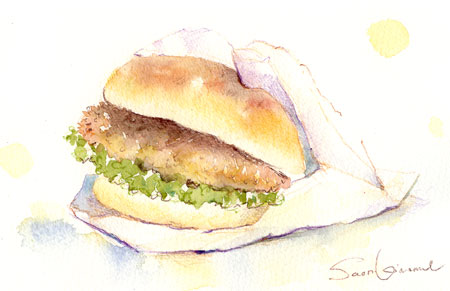 水彩教室 / ハンバーガーとソラマメを描く | KINA 水彩の教室