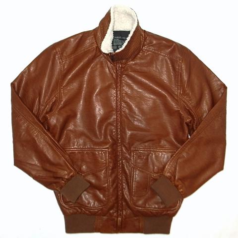 Charles & 1/2 PU Leather Bomber Jacket Brown