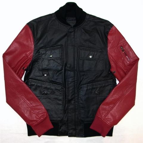 Cavi PU Leather Jacket Oil Coating Black  Red