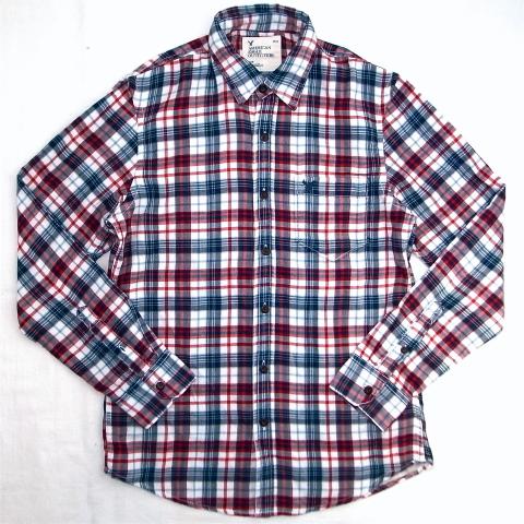 American Eagle L/S Shirt White  Red  Navy