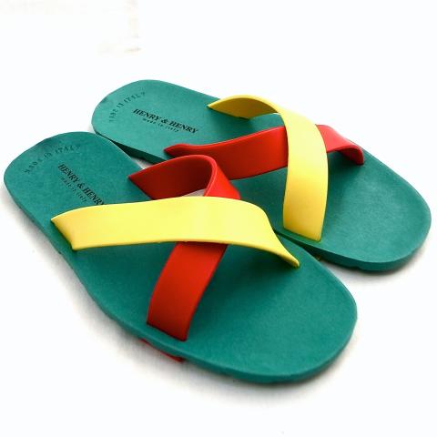 Henry & Henry Cross Sandal Green  Yellow  Red