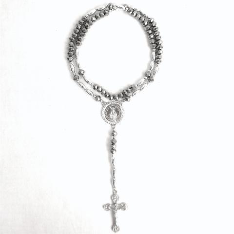 Crystal Stone Rosary Chain No.32 Silver  Gray