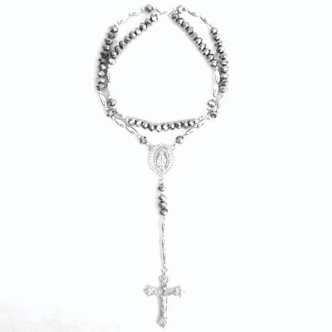 Crystal Stone Rosary Chain No.33 Silver  Gray