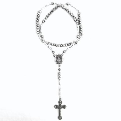 Crystal Stone Rosary Chain No.33 Silver  Gray  Gun Metal